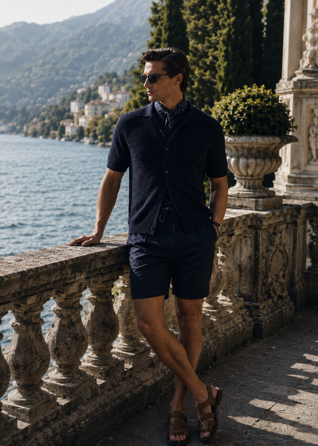 Navy Tailored Cotton Shorts