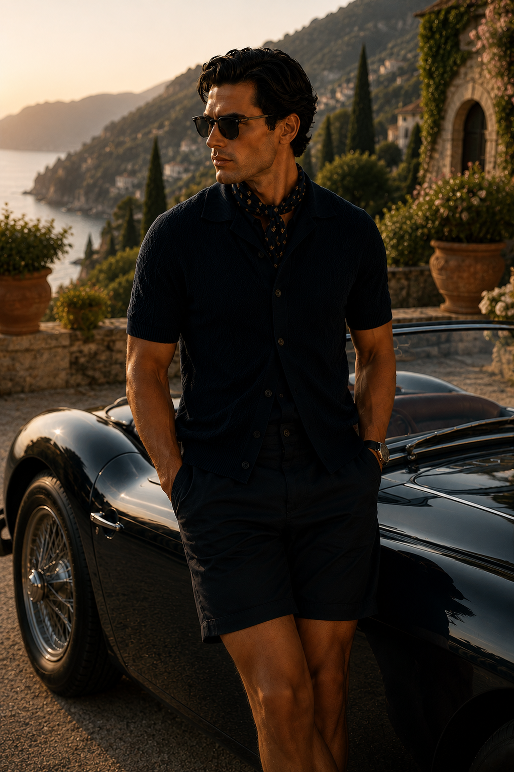 Navy Tailored Cotton Shorts